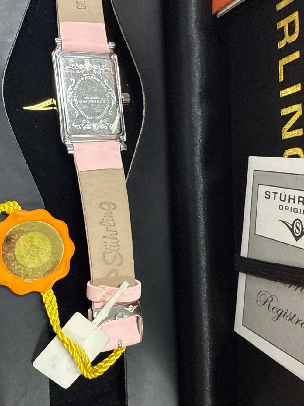 Stuhrling Original Pink Floral Rectangular Watch with Silver Case